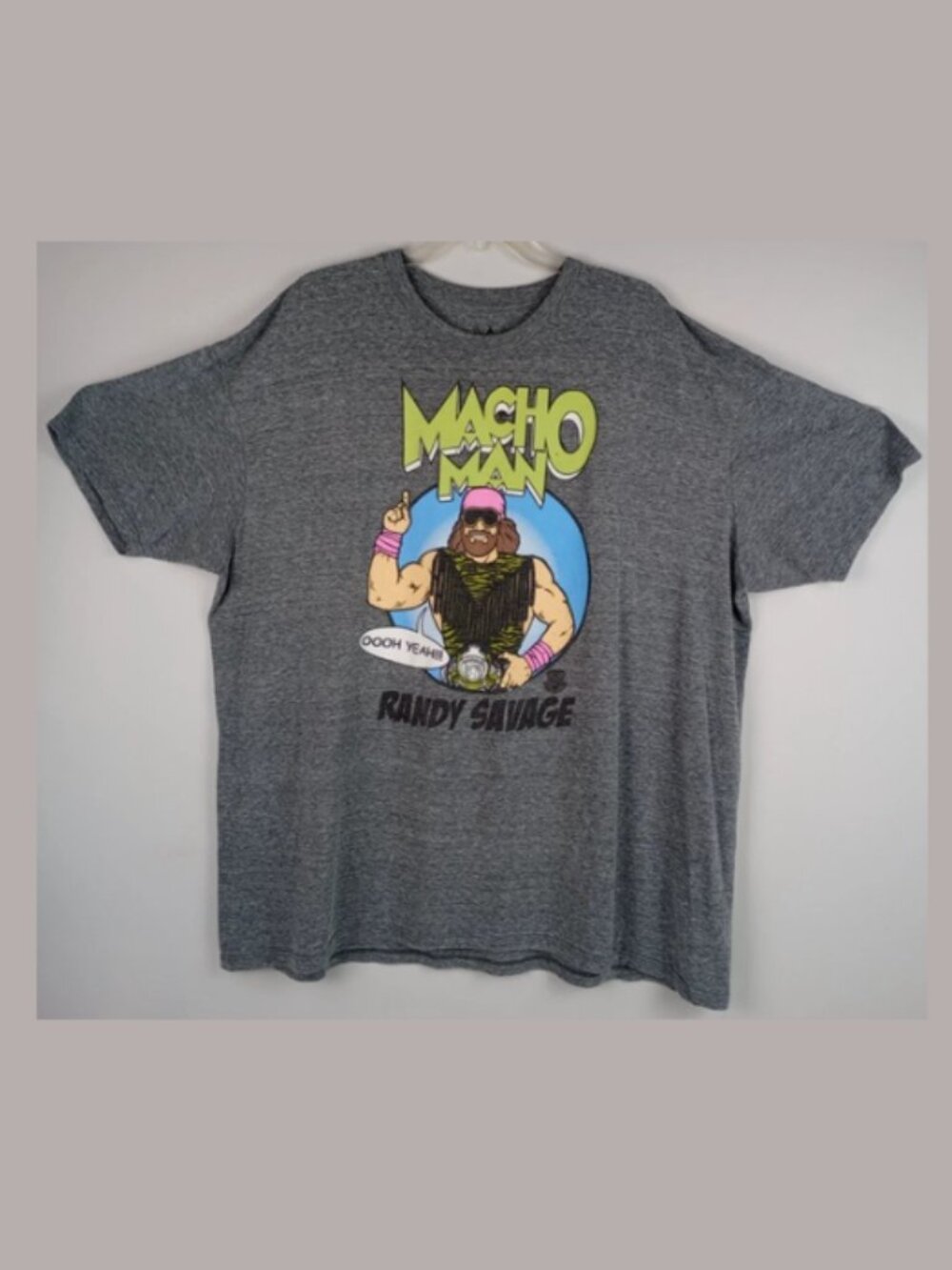 WWE Mens 3XL Gray Retro Wrestling Macho Man Oh Yeah Randy Savage Graphic Tshirt
